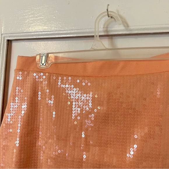 H&M Peach Sequins Mini Skirt Short Sequin sparkly shiney reflective light orange - Picture 4 of 6